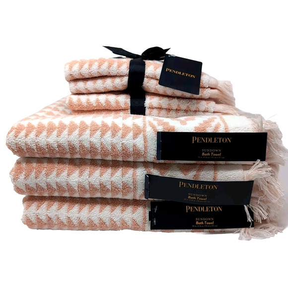 Pendleton Sundown 7pc Towel Set 3 Bath 4 Fingertip Dusty Pink Southwestern NEW - Picture 2 of 9
